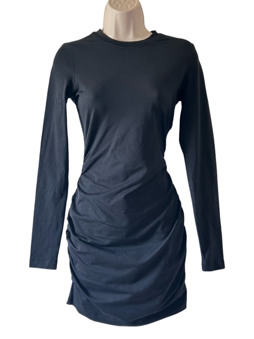 Vuori Black Long-Sleeve Ruched Bodycon Dress